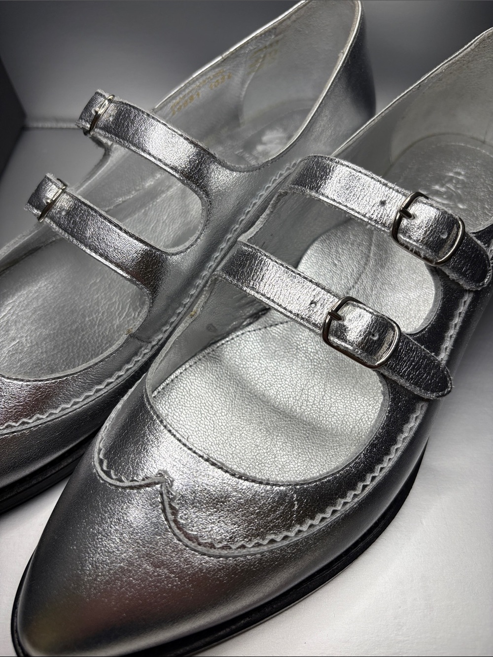 Office of Angela Scott Metallic Silver Double-Strap Mary Jane Flats - Women 9.5 - Picture 7 of 7